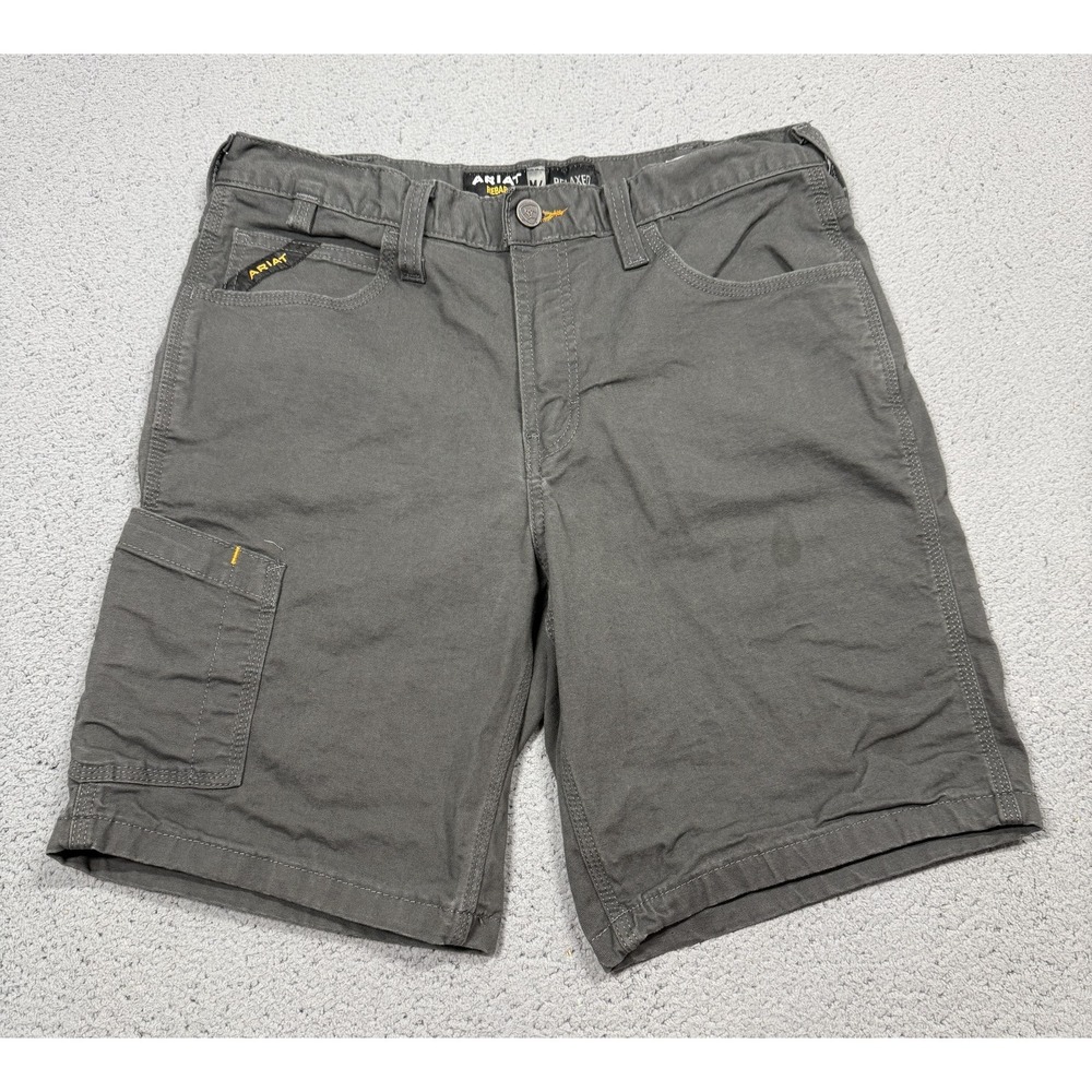 Ariat Cargo Shorts Mens 32 Gray Rebar M4 Relaxed Canvas Workwear 9 Inseam